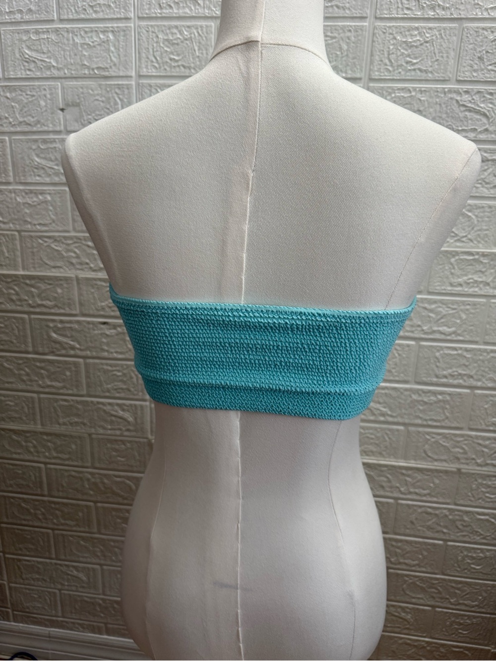 Smocked Bandeau Crop Top in Aqua Blue - Picture 2 of 4